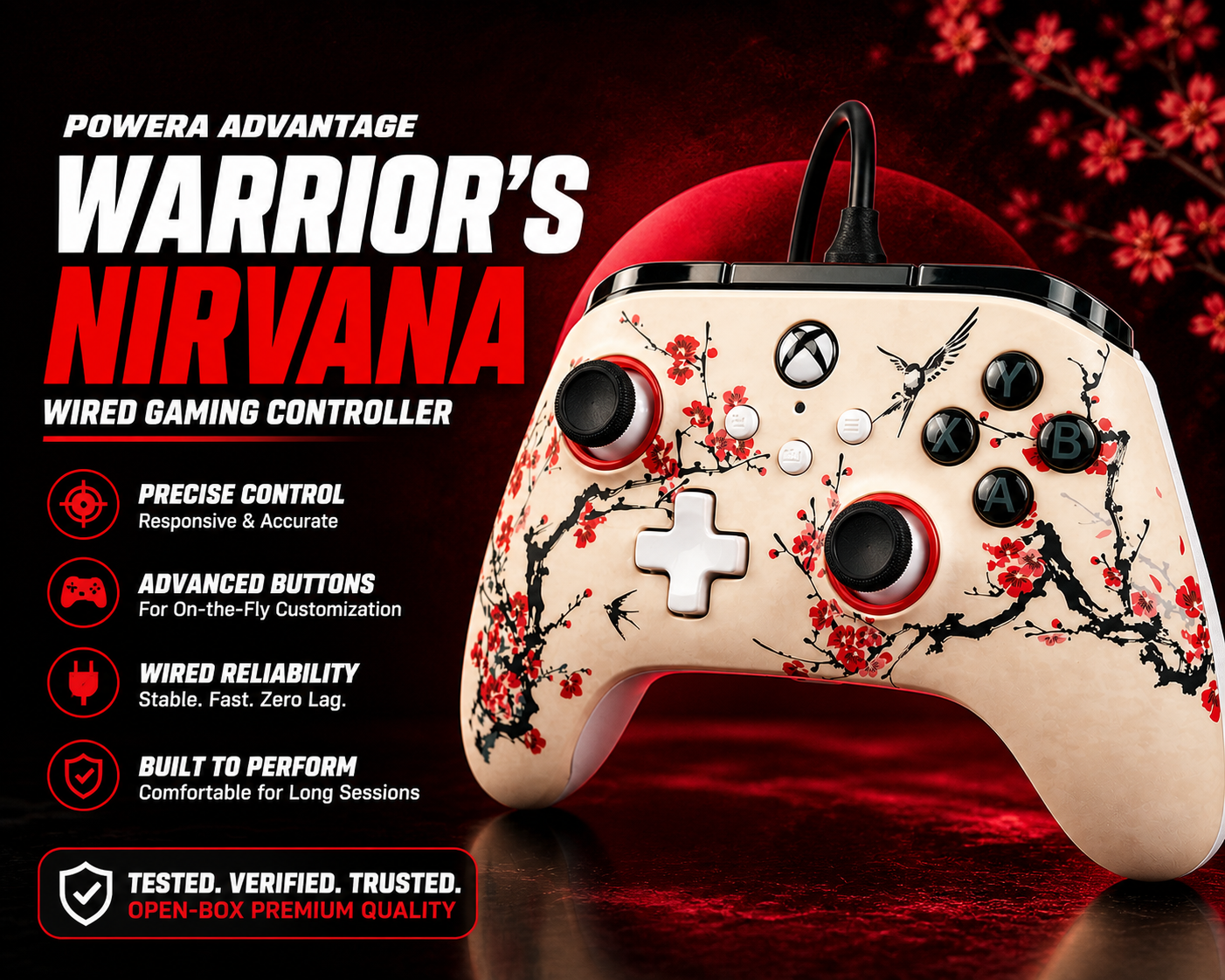 PowerA Advantage Wired Gaming Controller for Xbox Series X/S, Xbox One, PC, Windows 10/11, Warrior's Nirvana (Officially Licensed)(UNBOXED)